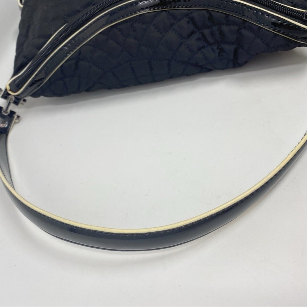 Vera Bradley Black Microfiber patent leather black & wht trim Satchel Handbag G1 - Picture 7 of 8